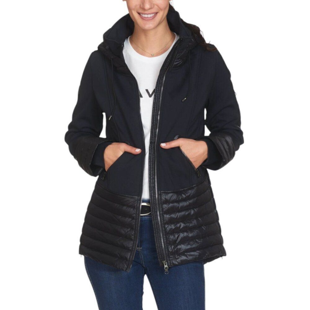 Goode Rider Ladies Medium Around Town Goose Down Coat Softshell Puffer Hooded